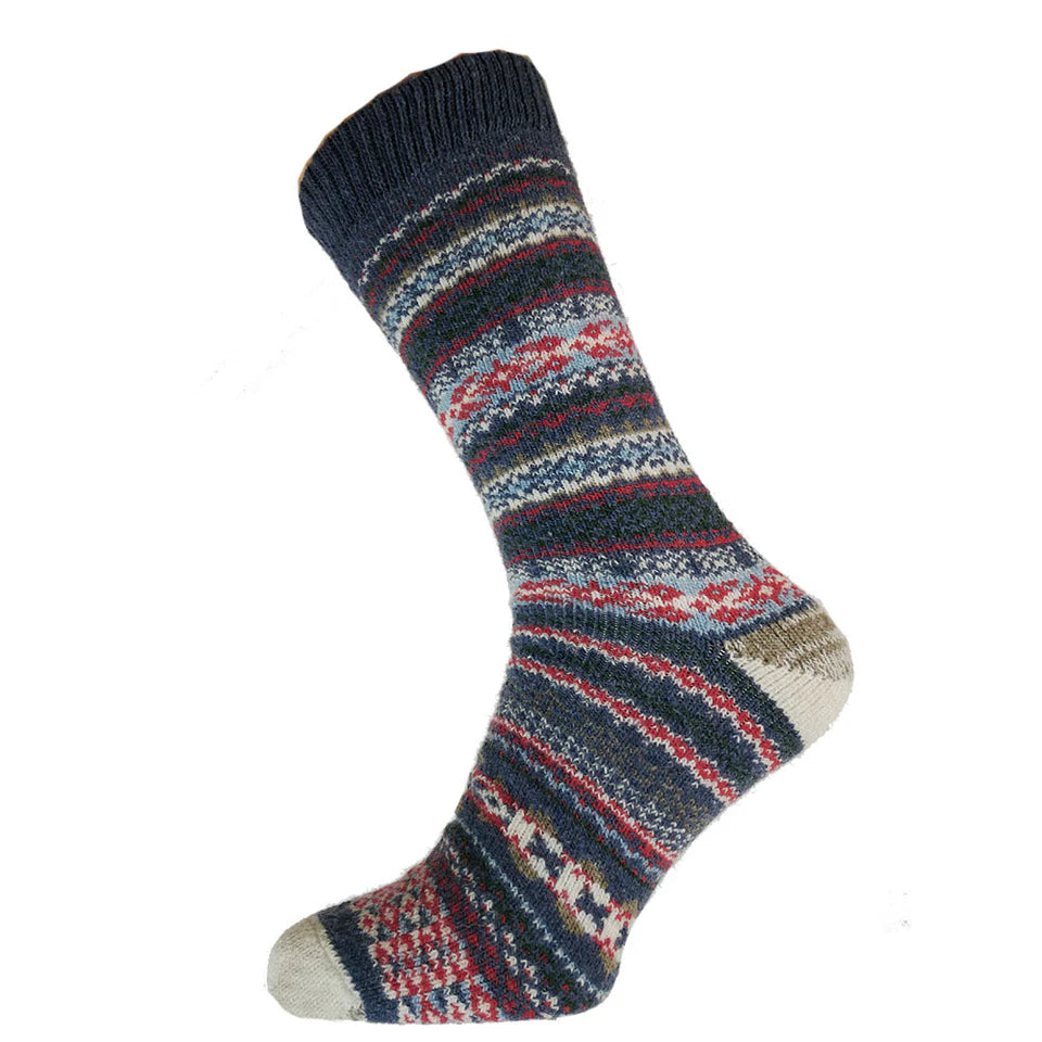 Blue, red & white Nordic wool blend socks