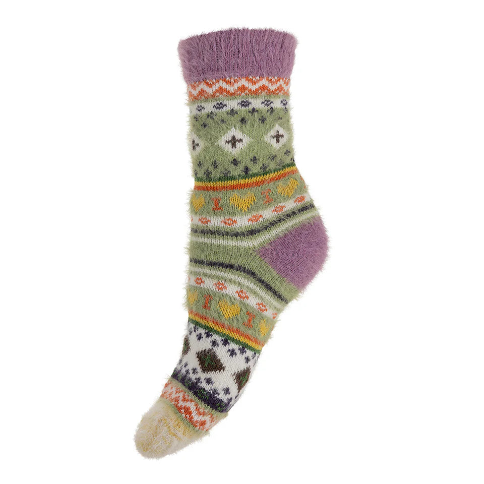 Green, white Nordic wool blend socks
