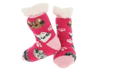 Nuzzles Kids Cosy Cat Socks Pink