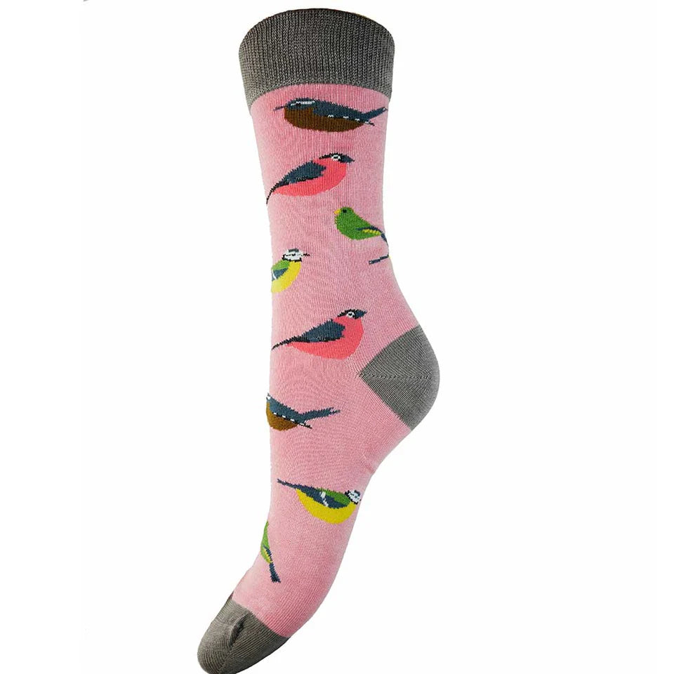 Pink Bird Bamboo Socks by Gemjar