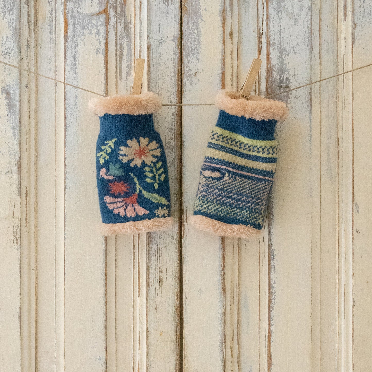 Watercolour Denim Floral Wristwarmers by Powder