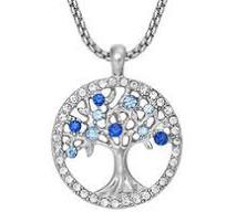 Rhodium Blue Crystal Tree of Life Necklace
