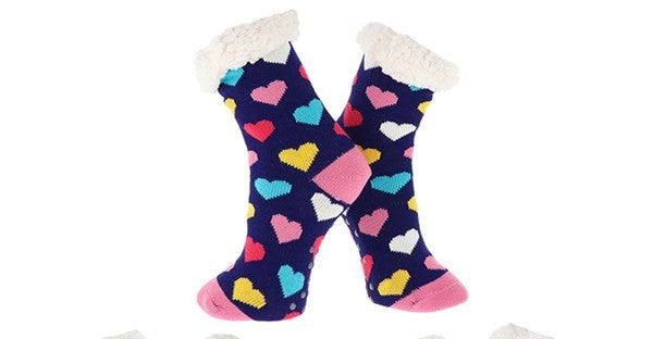 Kids Cosy Socks Purple with Hearts