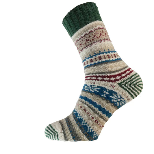 Cream, blue & green wool blend Socks