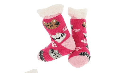 Kids Cosy Socks Candy Pink with Cats