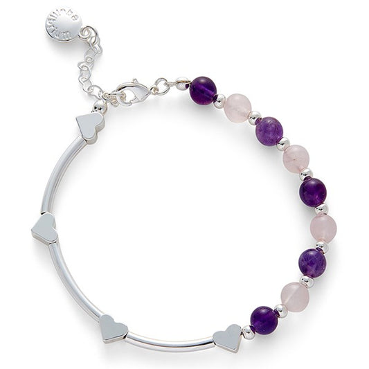 Gemstone Hearts Silver Plated Amethyst Rose Bracelet