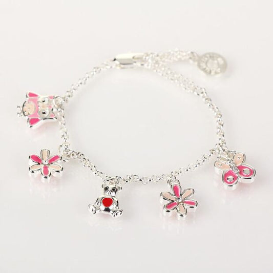 Multi Charm Girls Silver Plated Bracelet