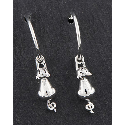 Hanging Cat Silver Plated Earrings