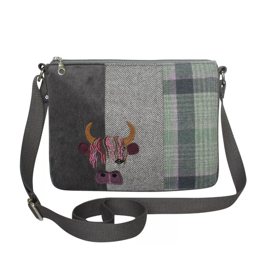 Highland Cow Tweed Applique Messenger Crossbody Bag by Earth Squared