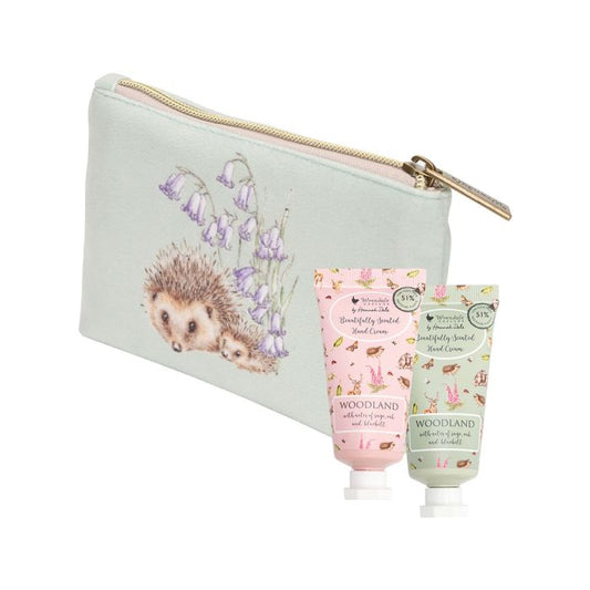 Woodlanders Owl & Hedgehog mini hand cream gift pouch by Wrendale Designs