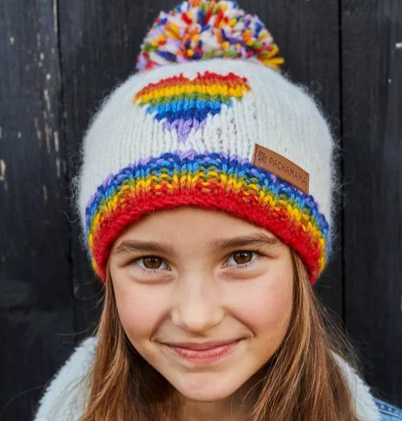 Kids Rainbow Heart Bobble Beanie by Pachamama