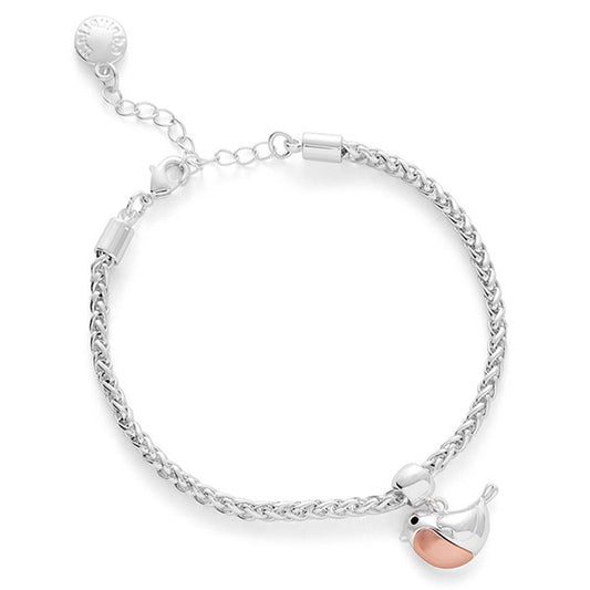Robins appear two tone silver plated bracelet