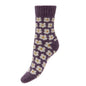 Thick purple daisy design wool blend socks