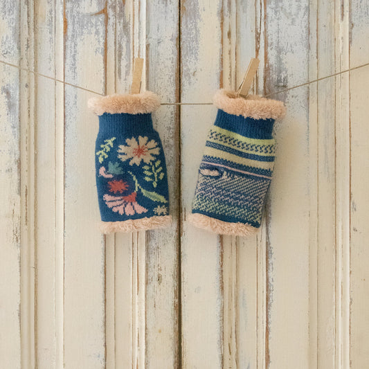 Watercolour Denim Floral Wristwarmers by Powder