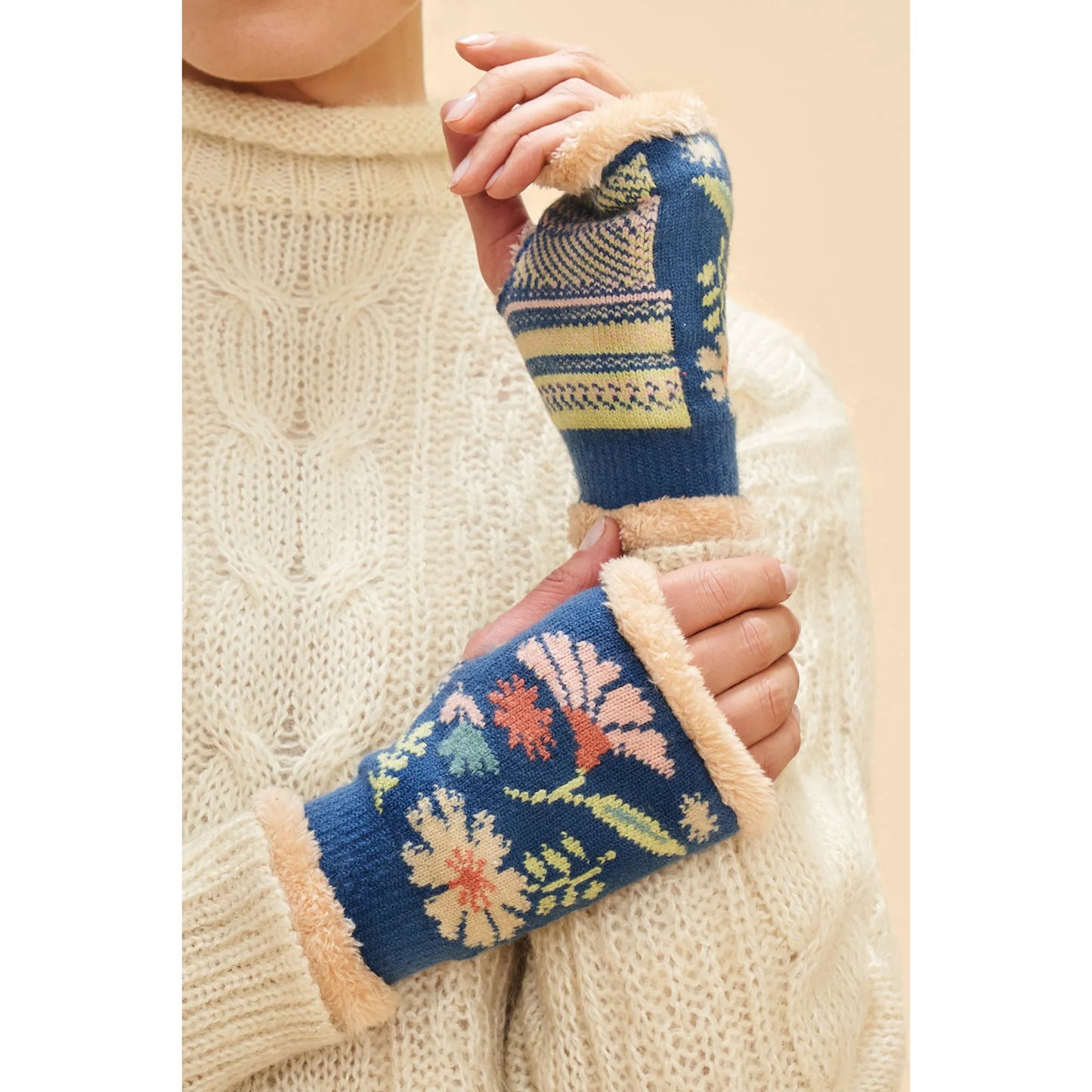 Watercolour Denim Floral Wristwarmers by Powder