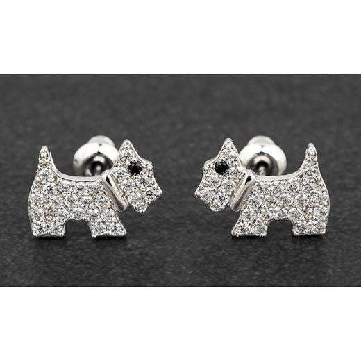 Pave Westie Stud Silver Plated Earrings